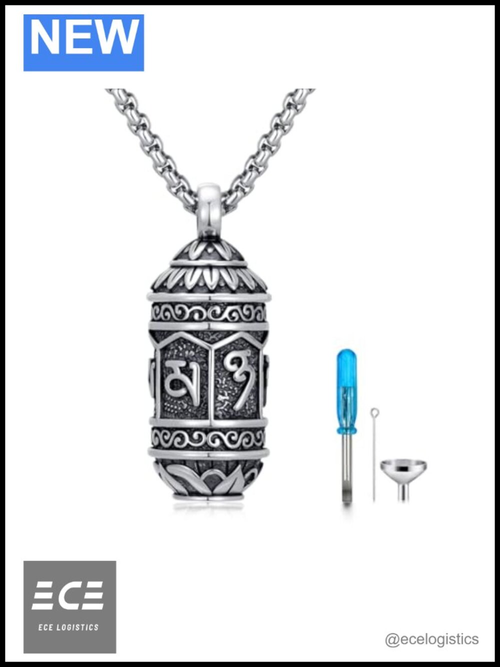 925 Sterling Silver Lotus Urn Necklace Prayer Wheel Memorial Jewelry Women